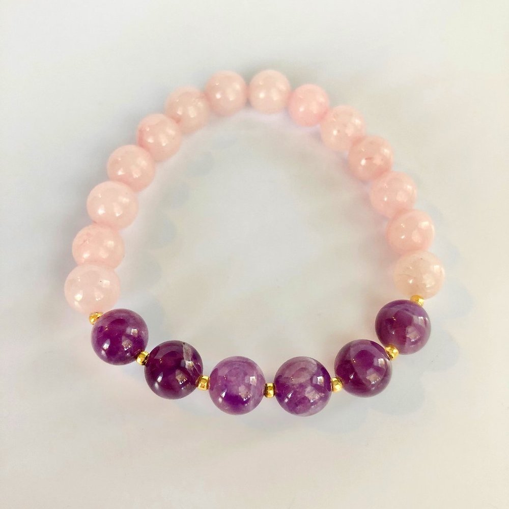 GEMSTONE | Rose Quartz Amethyst Pink Beaded Bracelet